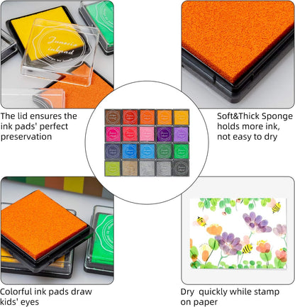 Ink Pad, 20 Colors Washable Finger Craft Ink Pad for Kids Stamping, 1.57X1.57''