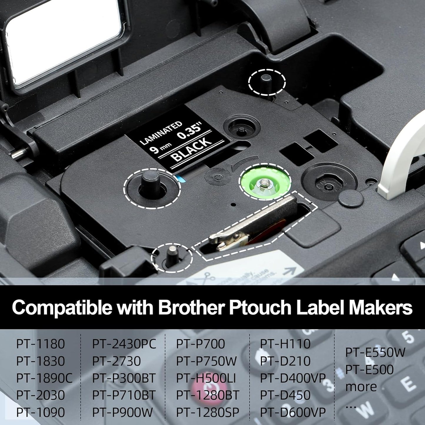 Labelife 9mm Label Tape White on Black Replace for Brother TZe TZ Tape 9mm 0.35" Laminated TZe-325 TZe325 Label Maker Tape 3/8'' for P Touch PT-D210 PT-D220 PT-D200 PT-H110 PT-D400 PT-D610BT