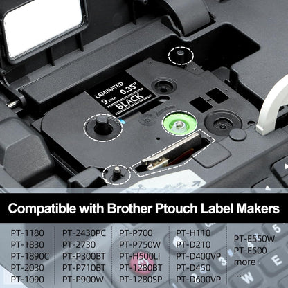 Labelife 9mm Label Tape White on Black Replace for Brother TZe TZ Tape 9mm 0.35" Laminated TZe-325 TZe325 Label Maker Tape 3/8'' for P Touch PT-D210 PT-D220 PT-D200 PT-H110 PT-D400 PT-D610BT