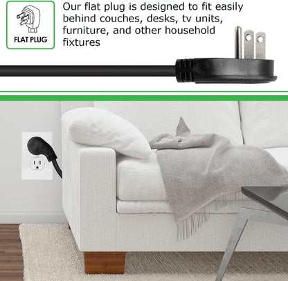 Digital Energy 25 FT 8 Outlet Surge Protector Power Strip - 15 AMP, 1875 W, 125 V, 350 J Surge Protection, ETL Listed - Flat Plug, Black