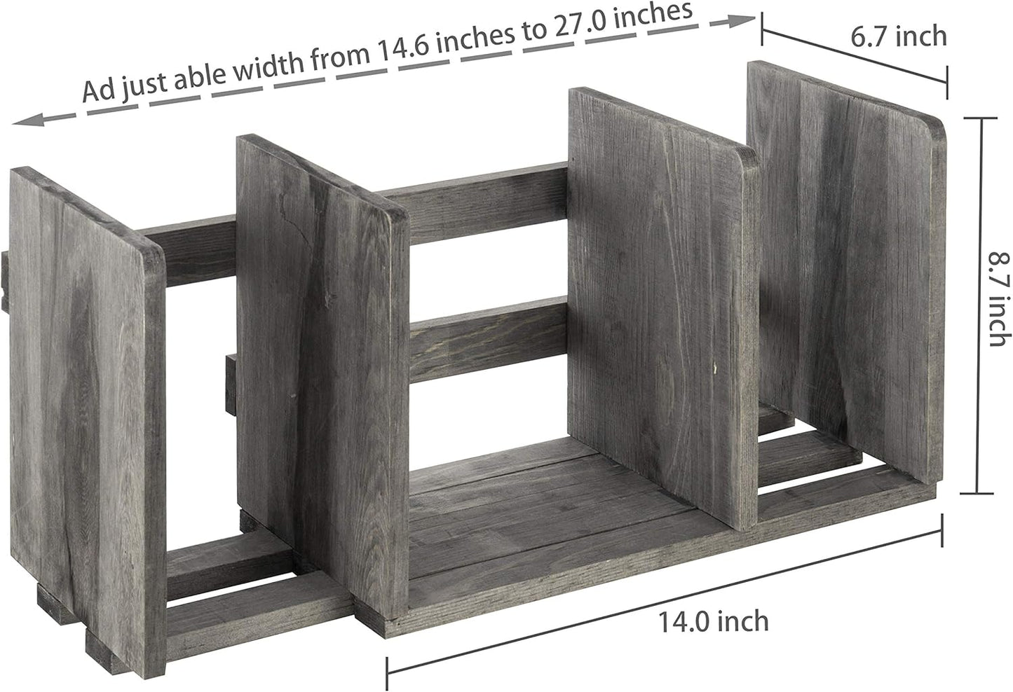 MyGift Barnwood Gray Wood Desktop Bookshelf Organizer, Expandable Adjustable Display Shelf Book Rack