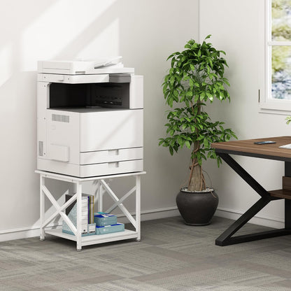 23.6 x 23.6 Inches Large Printer Stand, 2 Tier Square Printer Table with Storage Shelf for Home Office, Multi-use Rolling Cart with Wheels for Laser, 3D Printer and Mini Fridge - White