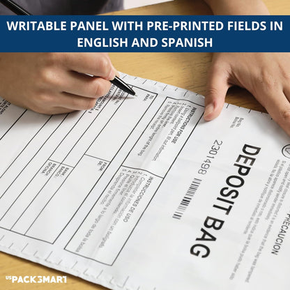 Opaque Plastic Deposit Bags 9"x12" | Secure Bank Deposits, Cash Handling or Safe Currency Transportation | Sequential Barcodes | Tamper-Evident | Tear-Off Receipt for Security | 100-Pack