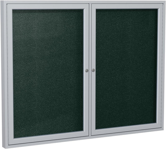 Ghent 48"x60" 2-Door Outdoor Enclosed Vinyl Bulletin Board, Shatter Resistant, with Lock, Satin Aluminum Frame - Ebony (PA24860VX-183), Made in the USA