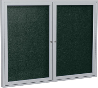 Ghent 36"x60" 2-Door Outdoor Enclosed Vinyl Bulletin Board, Shatter Resistant, with Lock, Satin Aluminum Frame - Ebony (PA23660VX-183), Made in the USA