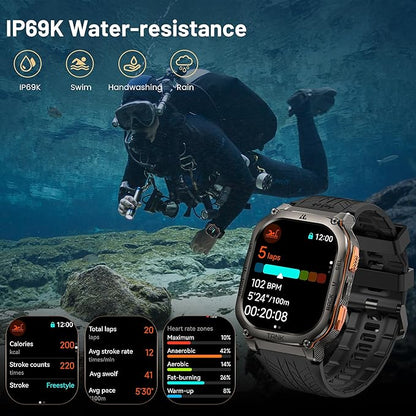 AMAZTIM Military Smart Watch with GPS, 6 Satellite Positioning/Compass, Stainless Steel Body, Waterproof, 480mAh Extra-Large Battery, Answer/Make Call, 2" AMOLED Screen, Compatible for Android iOS