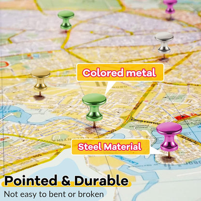 Outus 100 Pcs Giant Push Pins Large Thumb Tacks Plastic Heads 1 Inch Jumbo Push Pins for Cork Board Map Posters Office School(Purplish Red, Gold, Blue, Green, Silver)