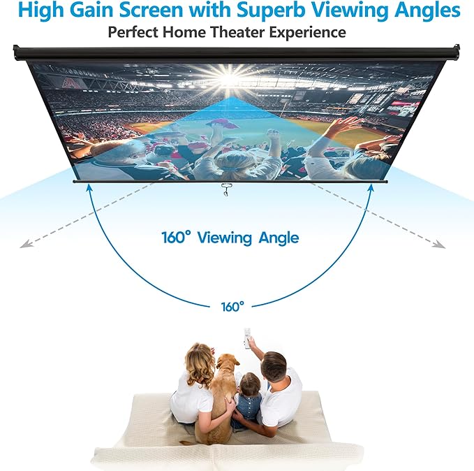 Smartxchoices 120" HD Manual Projector Screen 1:1 Format with Auto Lock Anti-Crease Home Theater Office Wall Mounted Ceiling Pull Down Projection 1.1 Gain Matte Black,View Size: 84 x 84 inches