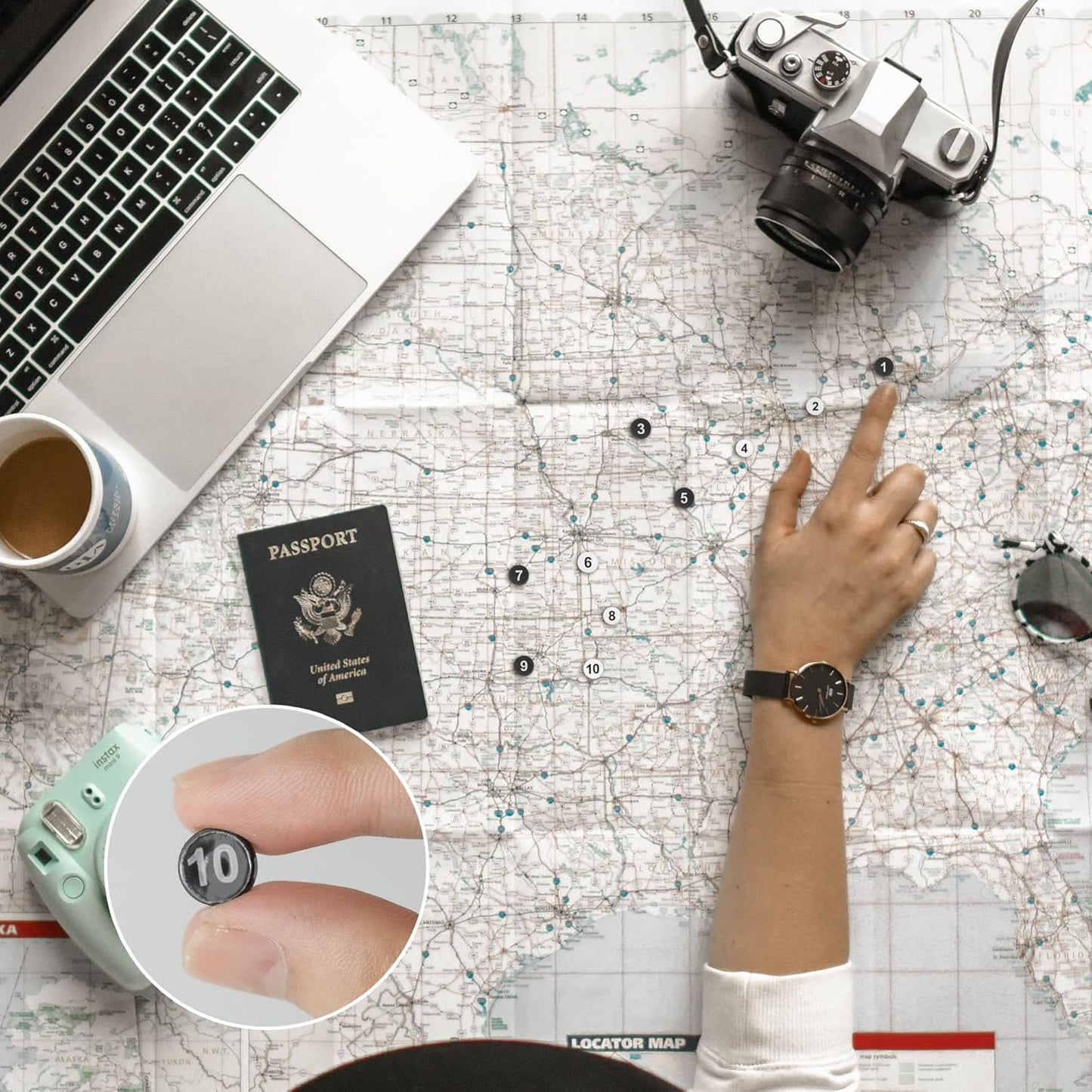 souG 200pcs Numbered Push Pin Tacks, 1-100 Sequential Number Tacks Push Pins, 11mm Diameter 16mm Length Thumbtacks for Maps, Presentations, Photo, Poster (Black and White)