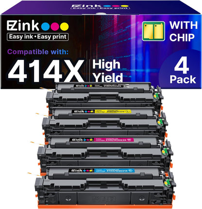 E-Z Ink 414X Toner Cartridges Compatible Replacement for HP 414X 414A W2020X Toner to Use with HP Color Laserjet Pro MFP M479fdw M479fdn M454dw M454dn M479 (4 Pack High Yield with Chip)