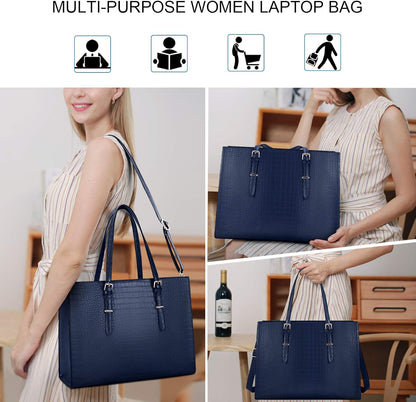 Laptop Bag for Women 15.6 Inch Laptop Tote Bag Leather Classy Computer Briefcase for Work Waterproof Handbag Professional Shoulder Bag Women Business Office Bag Large Capacity