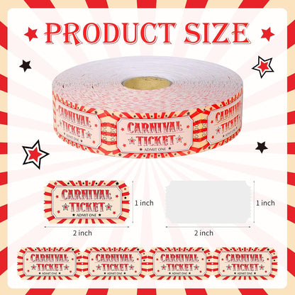 1000 Pcs Carnival Tickets Carnival Theme Party Decorations Circus Raffle Tickets Roll Party Ticket for Events Carnival Favors Supplies