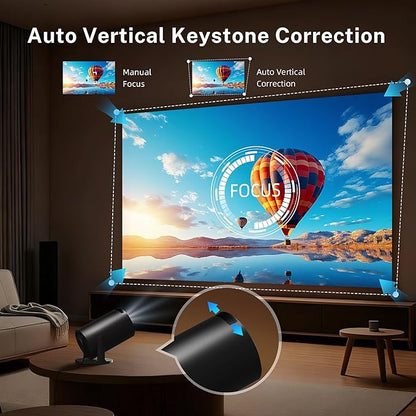 Mini Projector with WiFi 6 and Bluetooth 5.4 Built-in Android 11, 1080P 4K Support Portable Projector, Auto Vertical Keystone, LYNCAST 180° Rotatable Projector for Home,Outdoor OptiBarrel 500 Black