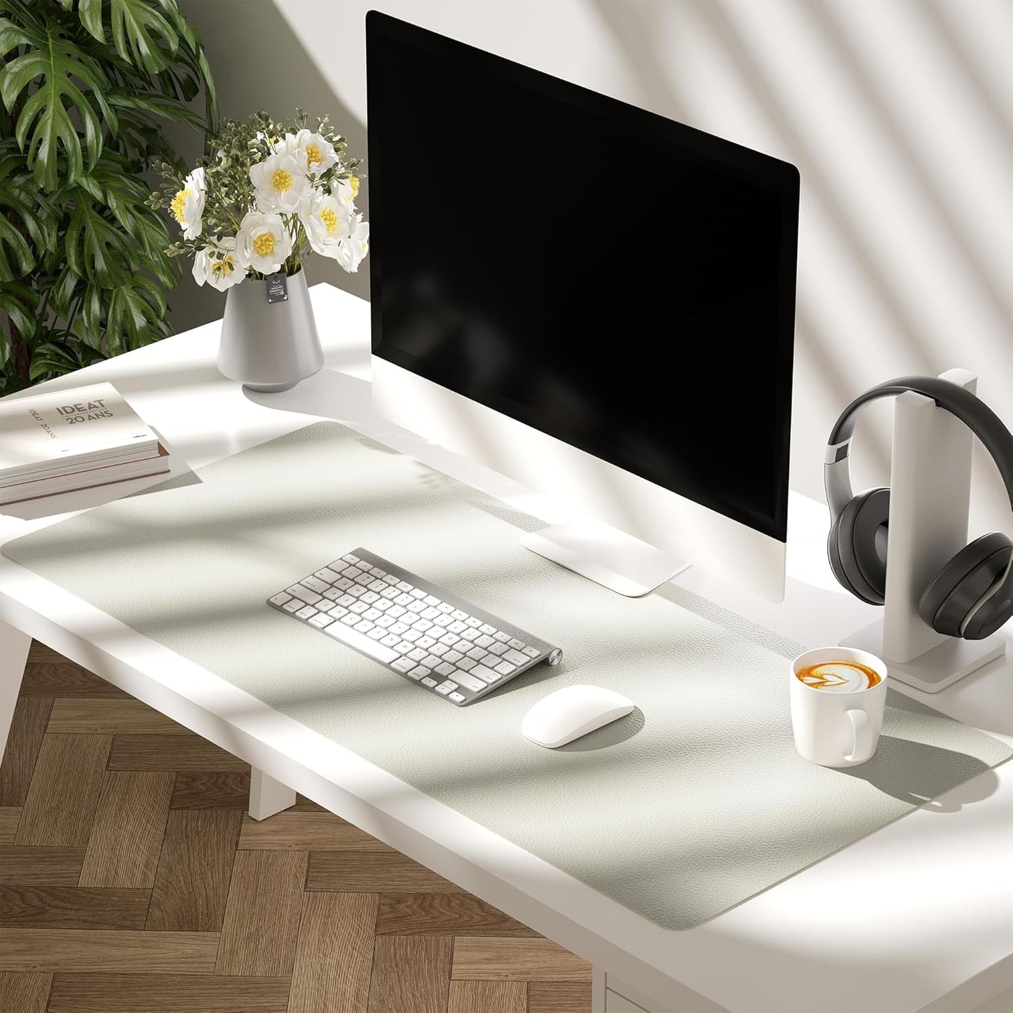 Aothia Double-Sided PU Leather Desk Pad - Non-Slip Large Mouse Pad & Desk Mat for Office, Home - Waterproof, Easy to Clean, Durable Dual-Sided Surface (Wall Gray, 23.6" x 13.7")