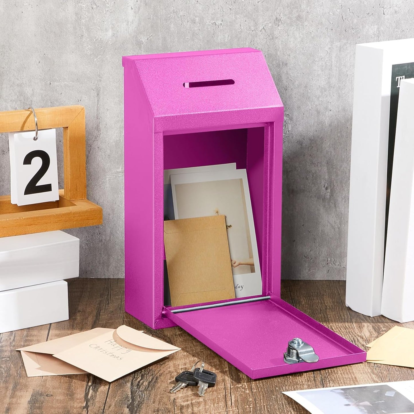 Metal Donation Cash Box Collection Safe Suggestion Box with Lock Wall Mounted Mailbox Delivery Ballot Container for Home Office Outdoor Door