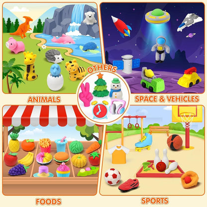 140 Pack Animal Erasers for Kids 3D Puzzle Mini Pencil Eraser Bulk Desk Pets Treasure Box Toy for Classroom School Prize Kids Party Favors Back to School Supplies Random