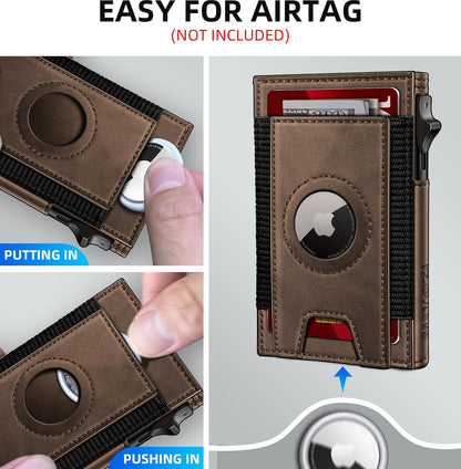 Airtag Wallet for Men, Slim Pop Up Credit Card Holder RFID Blocking Mens Minimalist wallet for 7-9 Cards ID Window, with Gift Box