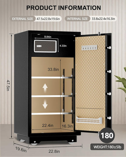 【US STOCK】TIGERKING 11.5 Cubic Feet Extra Large Heavy Duty Safe Box, Home Safe with Double Safety Key Lock and Separate Lock Box, Digital safe with 3 Removable Shelf for Home Hotel Office,180lbs