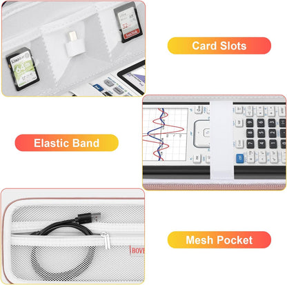 BOVKE Calculator Case for Texas Instruments TI-Nspire CX II CAS/CX II/CX CAS/CX Color Graphing Calculator and More - Extra Mesh Pocket for USB Cables and Other Accessories, White