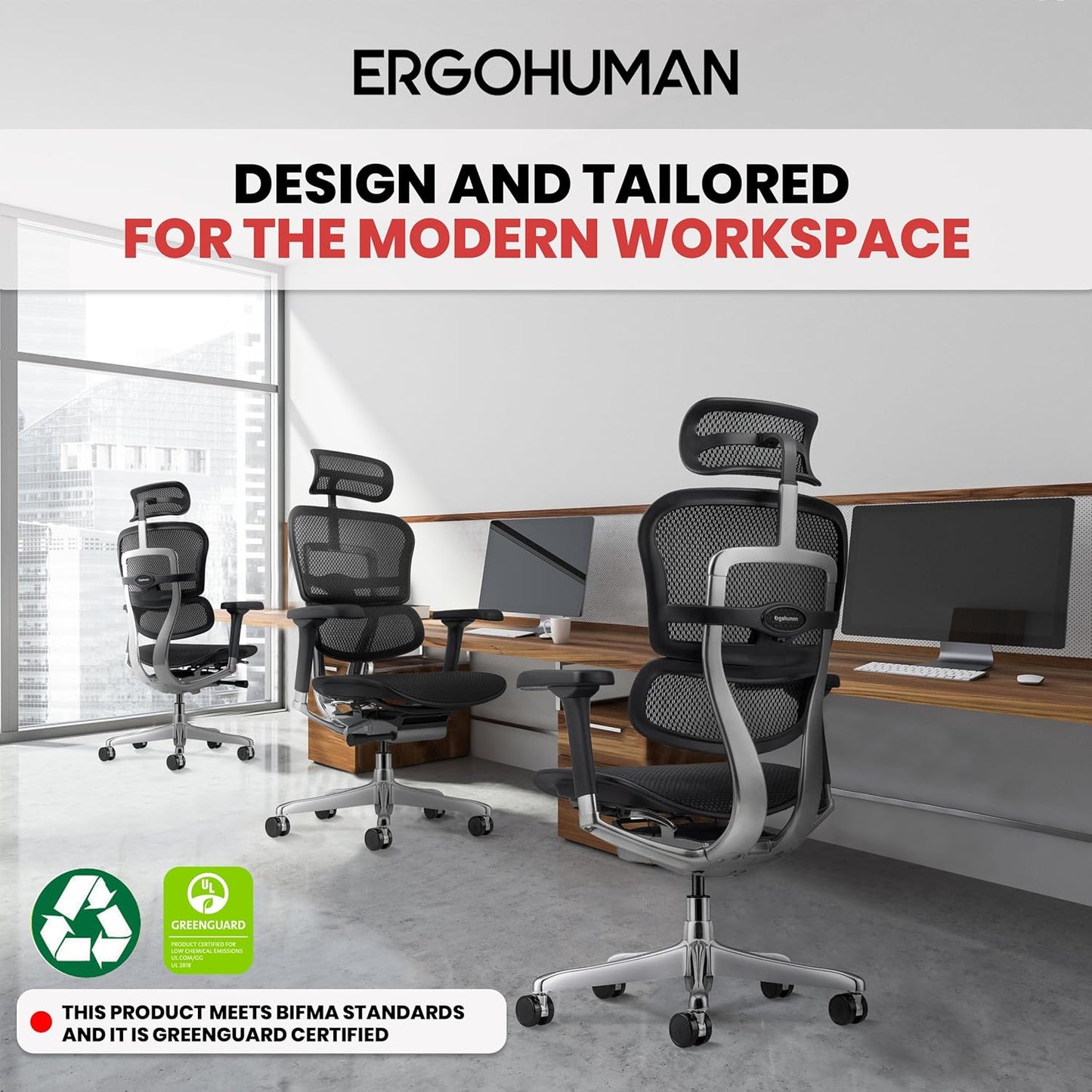 Ergohuman Eurotech ME7ERG GEN2 High Back Mesh Office, Computer, or Gaming Chair w/Tilt Tension Control & Lock, Back Angle/Height, Swivel Arms, Seat Height,/Depth, and Arm Height Adjustments, Black