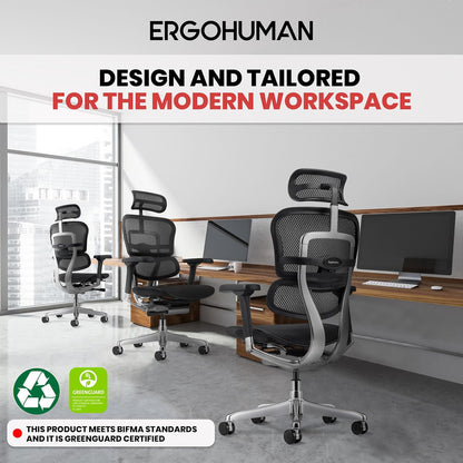 Ergohuman Eurotech ME7ERG GEN2 High Back Mesh Office, Computer, or Gaming Chair w/Tilt Tension Control & Lock, Back Angle/Height, Swivel Arms, Seat Height,/Depth, and Arm Height Adjustments, Black