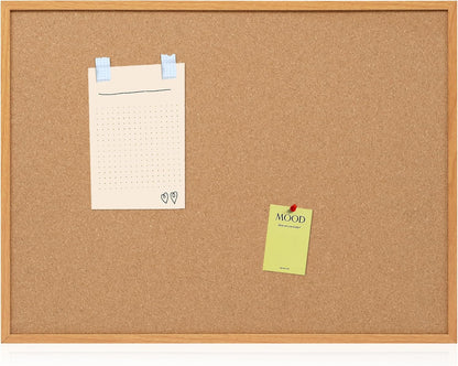 Board2by Cork Board Bulletin Board 30 x 42, Oak Framed 4x3 Corkboard, Office Board for Wall Decor, Large Wall Mounted Notice Pin Board with 15 Push Pins for School, Home & Office
