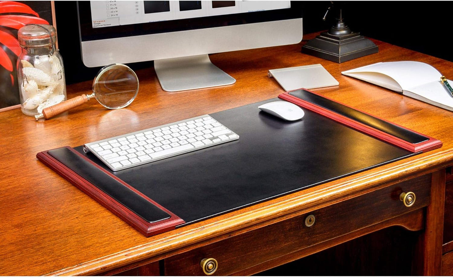 Dacasso Rosewood and Leather Desk Pad with Side-Rails, 25.5 by 17.25 Inch (P8002)