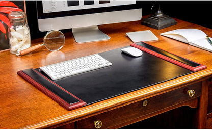 Dacasso Rosewood and Leather Desk Pad with Side-Rails, 25.5 by 17.25 Inch (P8002)