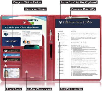 Darolin Business/Resume Padfolio Portfolio Folder with Letter/A4 Size Clipboard, Interview/Conference/Legal Document Organizer, Premium Portfolio Professional Case, Padfolio for Women/Men-Redwine