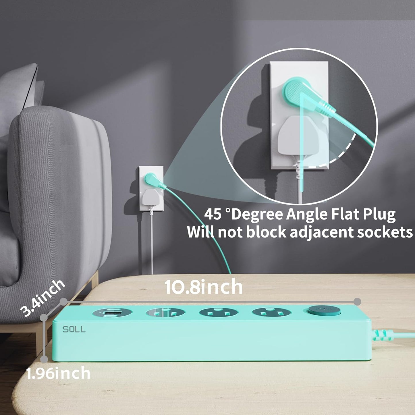 SOLL IPX9 Outdoor Power Strip Weatherproof, Surge Protector Power Strip with 3 Outlet and 3 USB Charging Ports(2 USB C), 5.18FT Extension Cord for Patio, Garden, Bathroom, Kitchen, Garage, Office