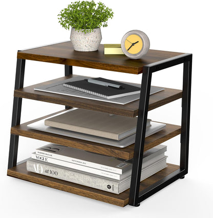 Fenge Desk Shelf Organizer, 4 Tier Desktop Shelf, Wood and Metal Office Shelves, Corner File Organizer for Office Supplies, Top of Desk Organizers and Accessories
