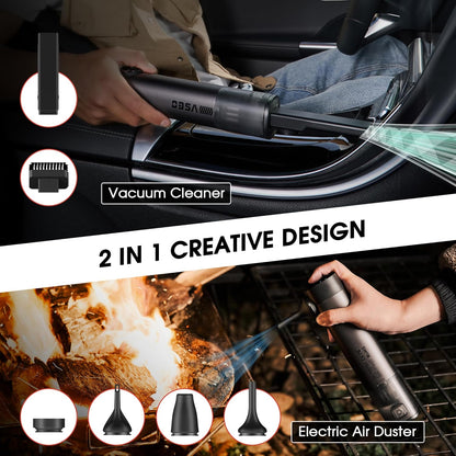 VSGO Cordless Car Vacuum, Compressed Electric Air Duster 17000Pa Suction, 5-in-1 Portable Mini Small Handheld Vacuum, UP to 90 Mins Runtime for Car, Desk, Computer, Keyboard, Home Cleaning (Grey)