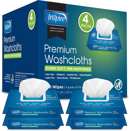 Inspire Adult Wet Wipes, Wash Cloths | Adult Wipes for Incontinence & Cleansing for Elderly, 8"x12" (200 count)