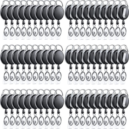 Laumoi 80 Packs Retractable ID Badge Holder Name ID Badge Reel Clips Keychain with Belt Clip and Key Ring for Office Worker Doctor Nurse Employee (Black)