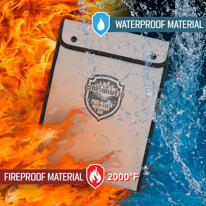 Fireproof Document Bag, Waterproof Money Bag Pocket with Zipper Closure, Storage Pouch for Valuables, A4 A5 Document File, Cash, Credit Card, Passport (Grey, 13 x 9 inch)