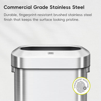 EKO Urban 16 Gallon/60 Liter Open Top Stainless Steel Slim Commercial Trash Can, Tall Kitchen Trash Bin, Heavy-Duty Commercial Grade Large Garbage Bin for Home, Office, Hotel, Cafe, Restaurant, Dorm