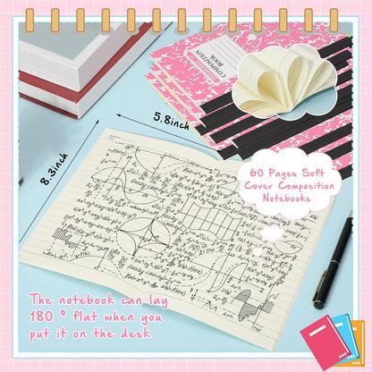 Fainne 100 Pack A5 Composition Notebooks Bulk College Ruled Composition Notebooks Marble Covers Notebook for Student Classroom Office Supplies 30 Sheet/60 Page(Pink)