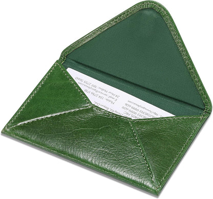 HISCOW Envelope Business Card Case with Magnet Closure - Italian Calfskin (Green Vegetable-Tanned Leather)