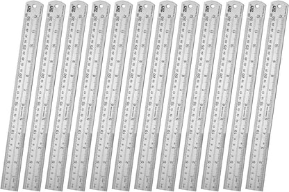ZZTX Ruler Metal Straight Edge Stainless Steel Ruler 12 Inch Ruler Set Rulers Bulk 12 Pack