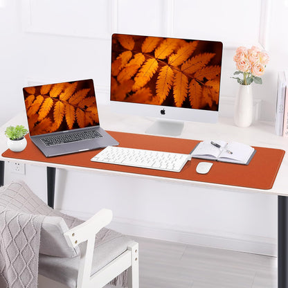Large Desk Mat -47.2" x 17" Leather Desk Pad Protector with Natural Cork & PU Leather, Non-Slip Office Desk Mat, Double-Sided Mouse Pad, Waterproof Large Desk Pad for Office&Home (Orange)…