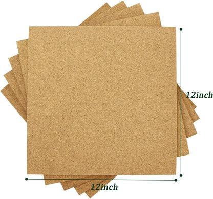 Cork Board Tiles 12"x12" - 1/2" Thick 5 Pack Cork Board Square Bulletin Boards Self Adhesive Corkboards for Walls Pin Boards Corkboards for Office Home School Decor