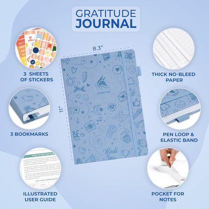Clever Fox Gratitude Journal Large – Happiness, Positivity & Affirmation Journal – Inspirational Daily Notebook, 3 Months, 8.3x11” (Periwinkle)