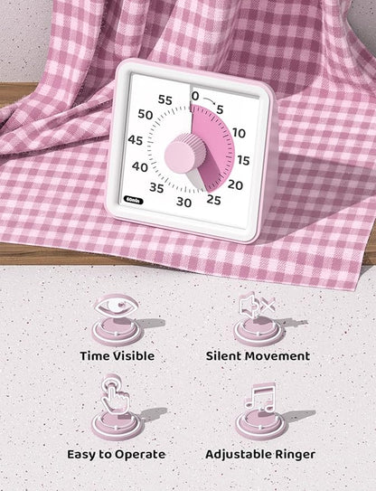 LIORQUE Visual Timer for Kids, 60-Minute Countdown Timers for Classroom Office Kitchen with Silent Operation, Kids Timer for Teaching (Batteries Included)