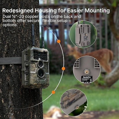GardePro E6+ WiFi Trail Camera (Non-Cellular), 64MP Game Camera with Dual Antennas & 165 ft WiFi Range, No Glow Night Vision, Motion Activated