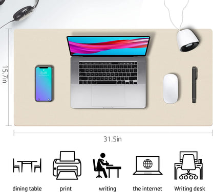 Aothia Double-Sided PU Leather Desk Pad - Non-Slip Large Mouse Pad & Desk Mat for Office, Home - Waterproof, Easy to Clean, Durable Dual-Sided Surface (31.5" x 15.7", Beige)
