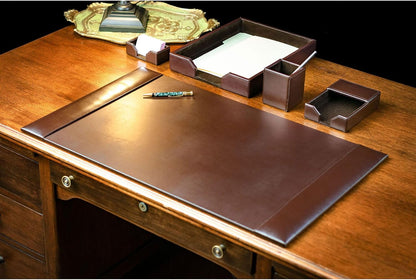 DACASSO Bonded Leather Desk Set - Luxury Leather Desk Pad & Organization Essentials - Executive Office Decor - Dark Brown, 5 Piece