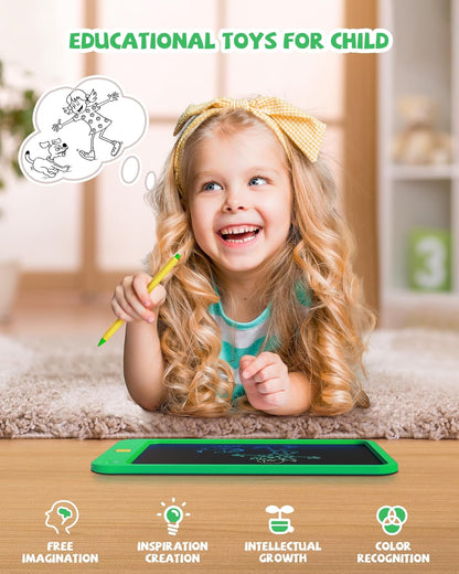 LCD Writing Tablet 10 Inch, Toys for 3 4 5 6 7 8 9 10 Year Old Boys Girls, Colorful Doodle Board Drawing Tablet, Gift for Boys Toddlers Age 3-12 Years, Memo Board, Drawing Pads with Lanyard (Green)