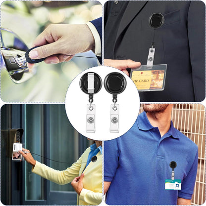 simarro 100 Pieces Heavy Duty Retractable Badge Reels Clips, Black ID Card Badge Holder Reel with Metal Belt Clip Card Key Holder for Office Worker Employee Doctor Nurse Gifts