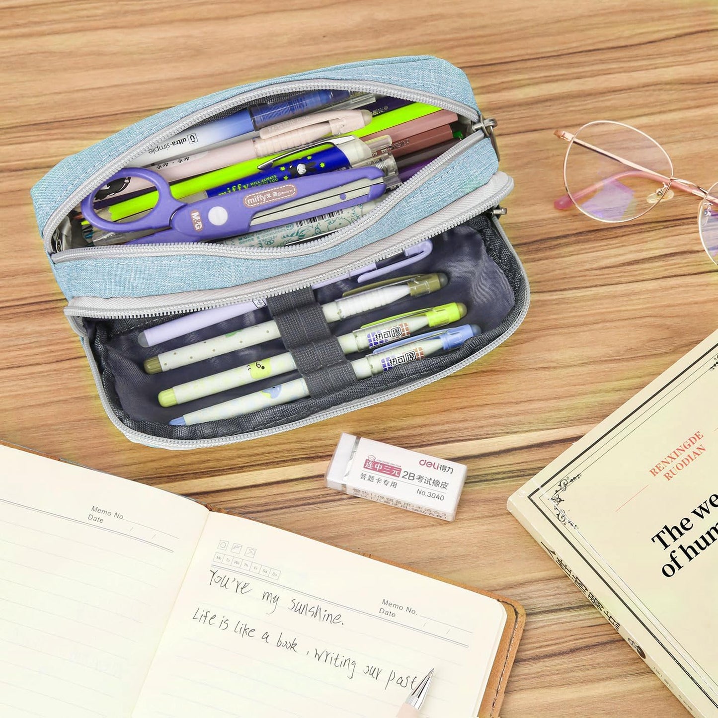 Della Gao Pencil Case Large Capacity Pencil Pouch for Adults (Light Blue)