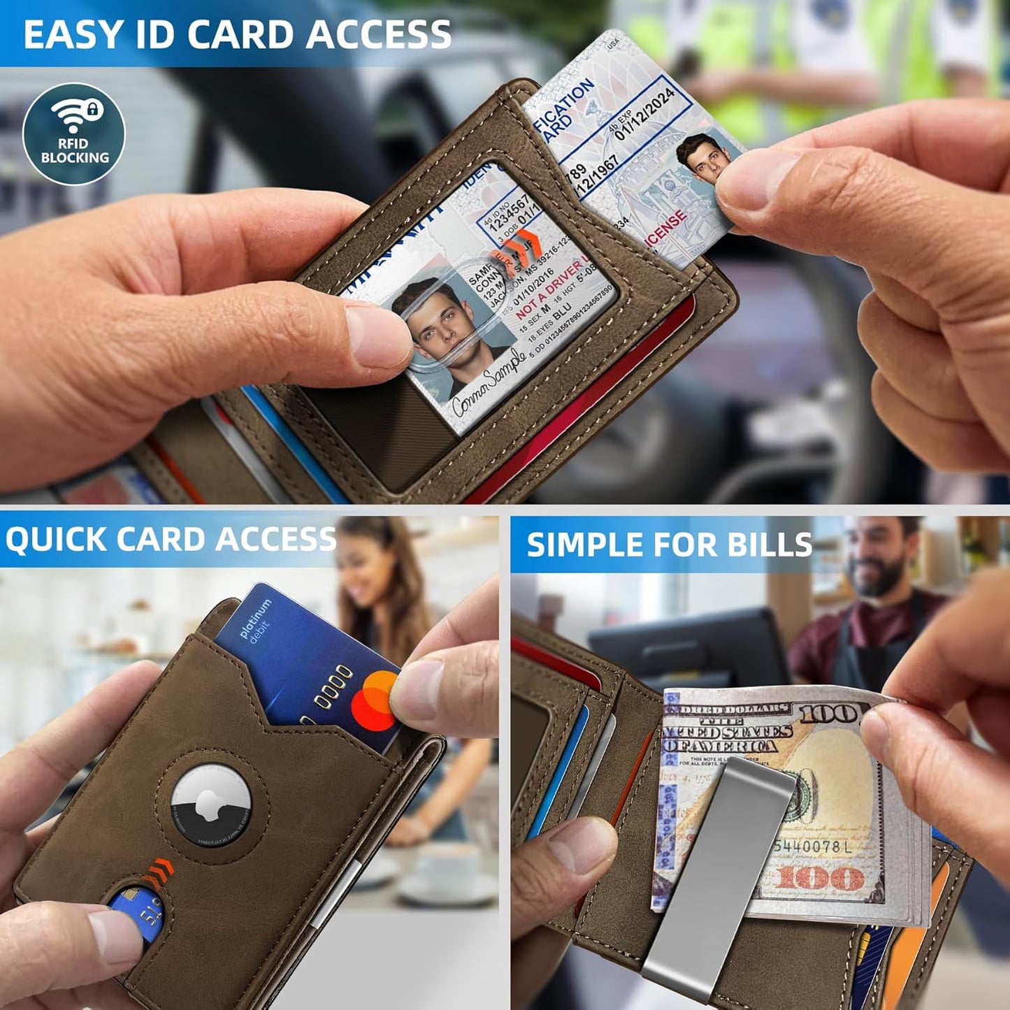 Airtag Wallet for Men,with Money Clip 11 Cards Slim Front Pocket Leather RFID Blocking Wallet with Gift Box